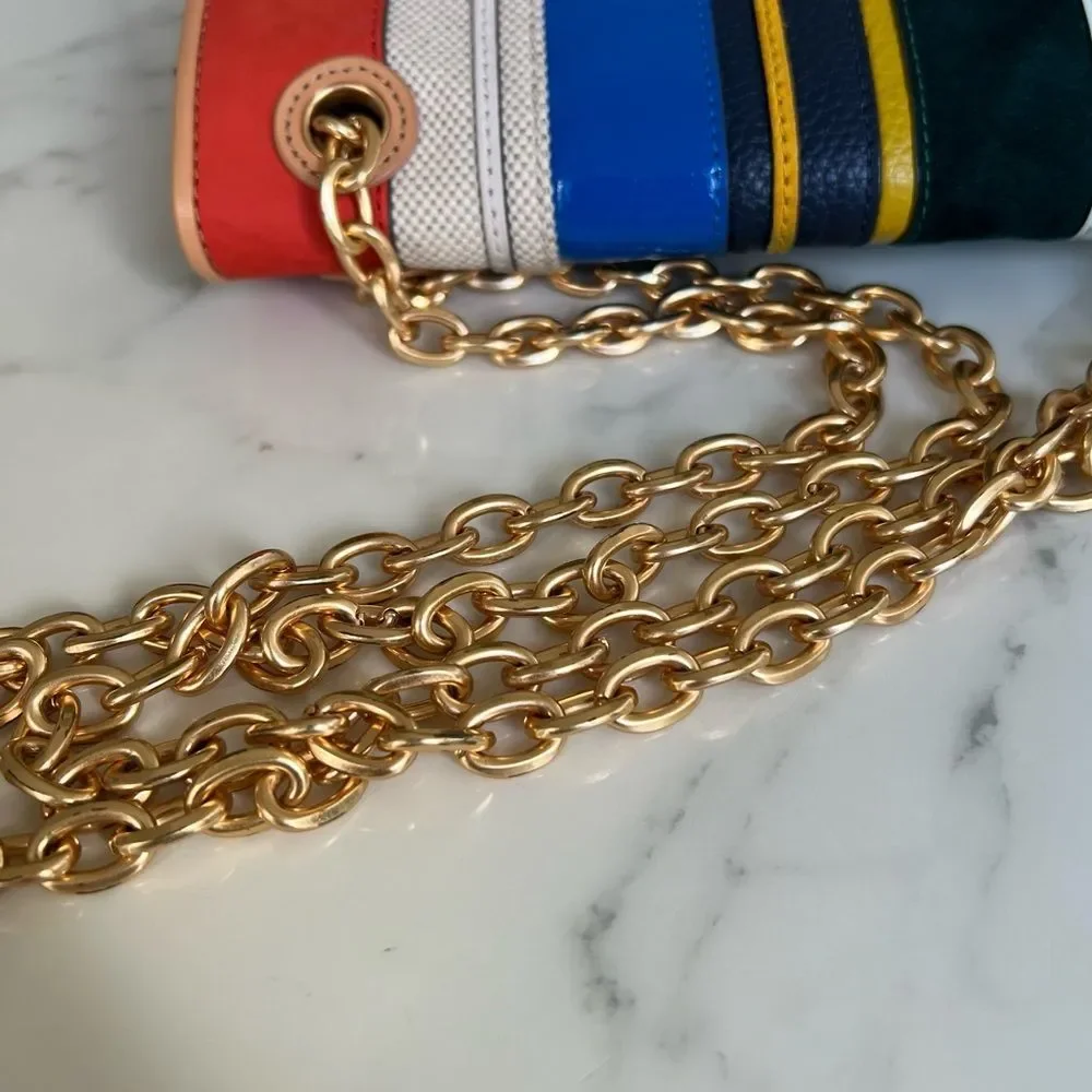 Tory Burch Fleming Convertible Shoulder Crossbody Bag Balloon Stripe Leather - Picture 13 of 16